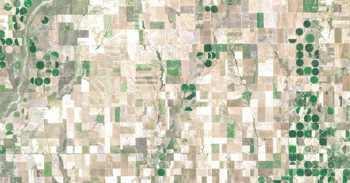 Center pivot irrigation systems on Denver Colorado plains farmland