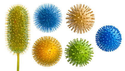 Obraz premium Group of colorful textured viruses or bacteria against black background
