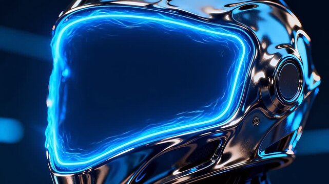 Futuristic sci-fi helmet with glowing neon visor on dark background
