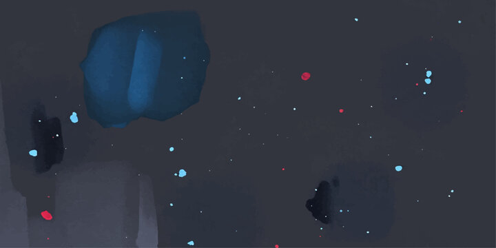 A 3d vector illustration of a red traffic light on the road against a night sky filled with stars, casting a colorful reflection on a drop of water