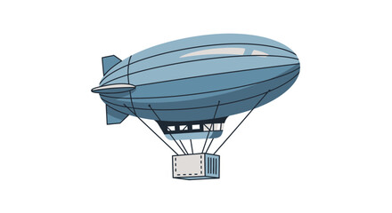 Blue Airship Flying Isolated White Background - Futuristic Transport © Azrha