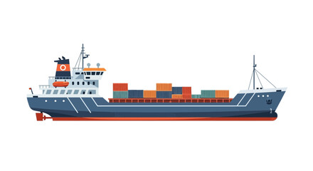 Cargo ship loaded with containers sailing on white background © Azrha