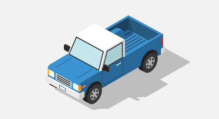 Blue Pickup Truck, Isometric View, White Roof, Isolated on White Background © Azrha
