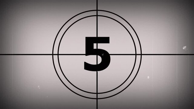 Vintage countdown film leader 10 second movie cinema effect for retro video projects and cinematic introductions.