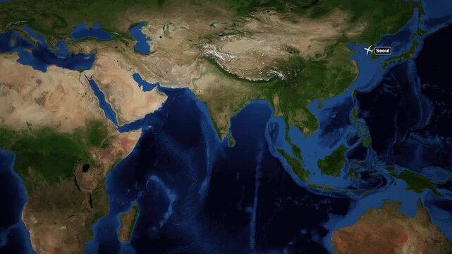Animated Flight Map Showing Airplane Route From Seoul To Cairo