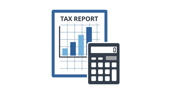 Calculator and tax report document.
