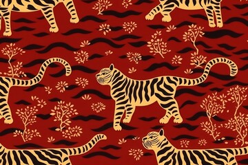 Obraz premium Tiger gold red background backgrounds wildlife pattern.