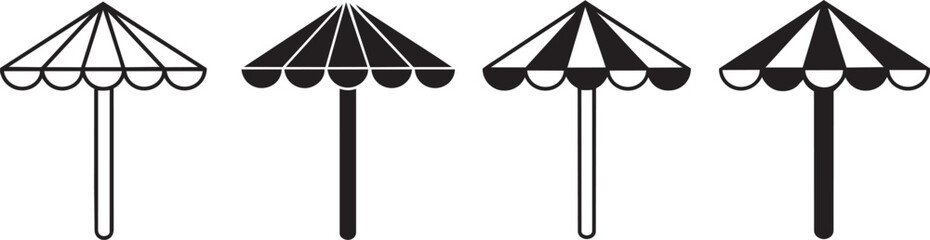 Collection of umbrella icons simple line art and silhouette designs for summer and beach themes isolated on white © qurat