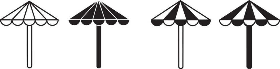 Collection of beach umbrella icons simple vector illustrations for summer vacation and travel themes isolated on white © qurat