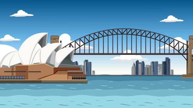 Animated Travel Poster of Sydney Harbor with Opera House and Bridge