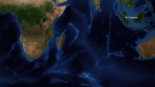 Animated Flight Route Map Showing Travel Path Between Singapore and Cape Town
