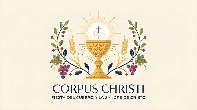 Catholic Corpus Christi Altar Illustration with Blessed Sacrament Monstrance Chalices and Latin Text