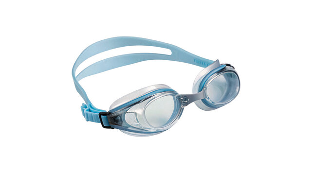 Blue plastic swimming goggles or protective water eyewear for active pool training sports recreation on transparent background