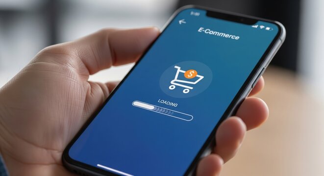 Finger Tapping Smartphone Screen With An E Commerce Loading Interface And A Dollar Sign