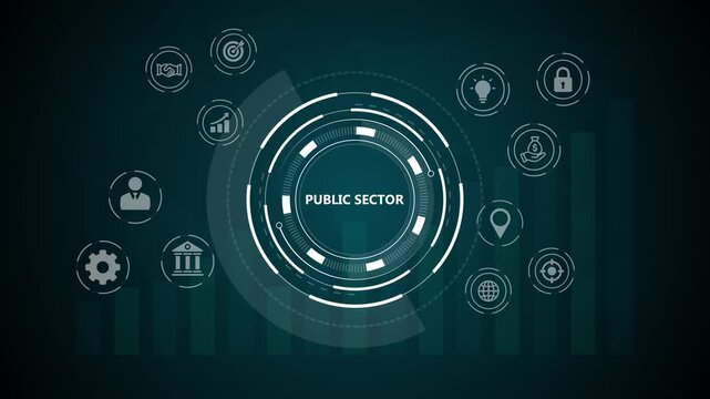 Public Sector Government Services Administration Digital Concept. government, education, health, municipal service, provide people infrastructure.4k animation video icon