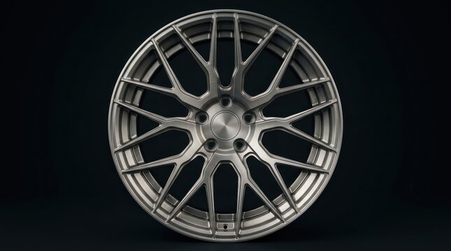 Close up of car alloy wheel rim on dark background