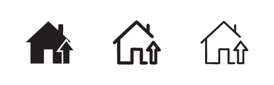 House with upward arrow icon set for real estate growth, home improvement, or property value increase