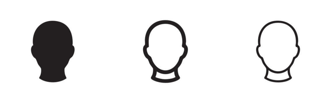 Head profile icon set. User, avatar, or dummy head symbol in three styles.