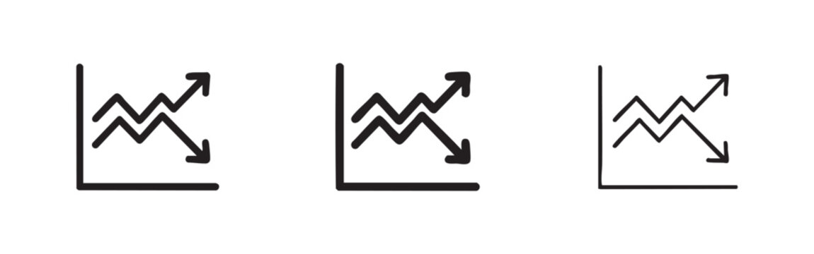 Volatile market trend chart icon set. Symbolizing fluctuating stock prices, economic ups and downs, and market analysis.