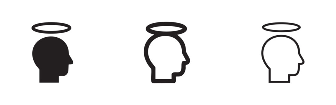 Human head with halo icon set representing an angel, goodness, or virtue