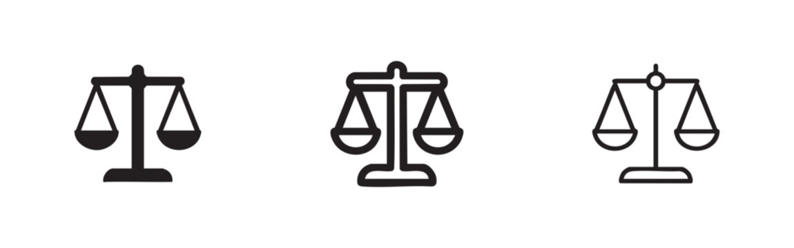 Balance scales icon set for justice, law, and equality concepts