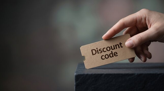 Hand holding a discount code coupon for savings and special offers