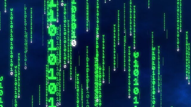 Abstract falling green digital rain motion background clip for tech intro