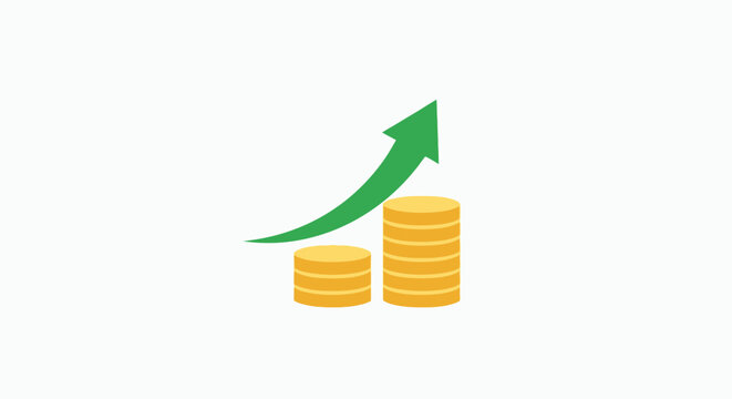 Increasing stack of gold coins money.