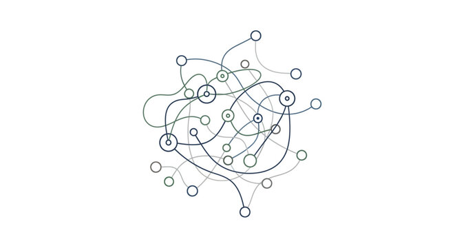Abstract network of circles and lines representing data flow or connections