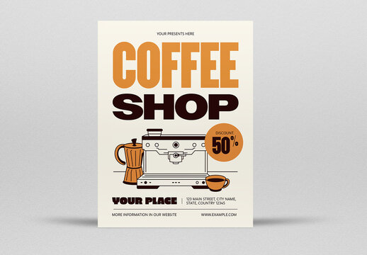 Cream Flat Design Coffee Shop Promo Flyer