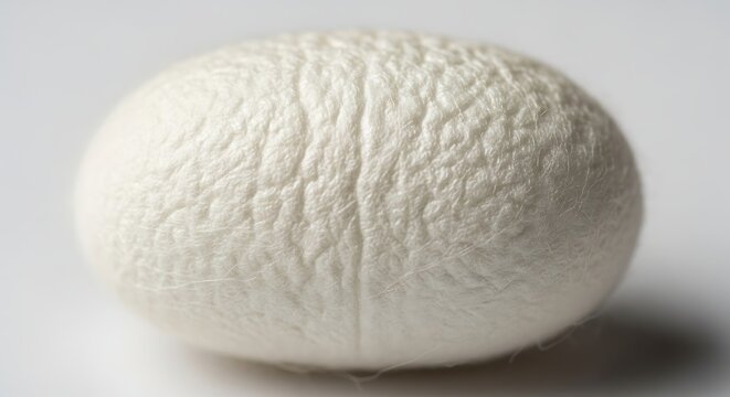 Single white silkworm cocoon with silkworm material production creature