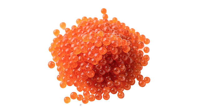 Small pile group of fresh organic red salmon fish caviar or trout roe for gourmet cuisine on transparent background