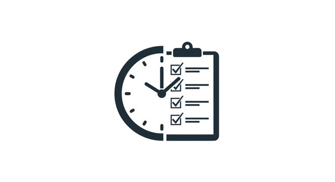 Checklist on clipboard with clock.