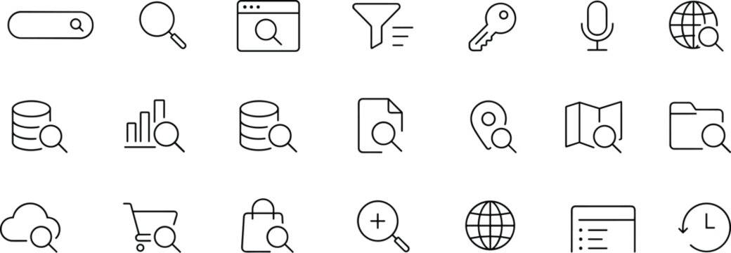 Set of Search and Data Related Icons magnifying glass