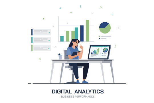 Businesswoman analyzing financial growth dashboard chart on digital tablet screen