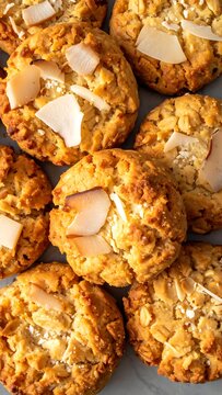 A plate of cookies with coconut flakes on top