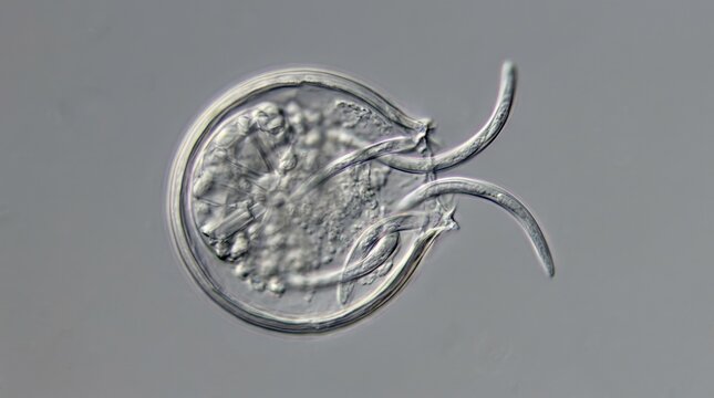 Cryptosporidium parvum Oocyst Sporozoite Release, DIC Microscopy