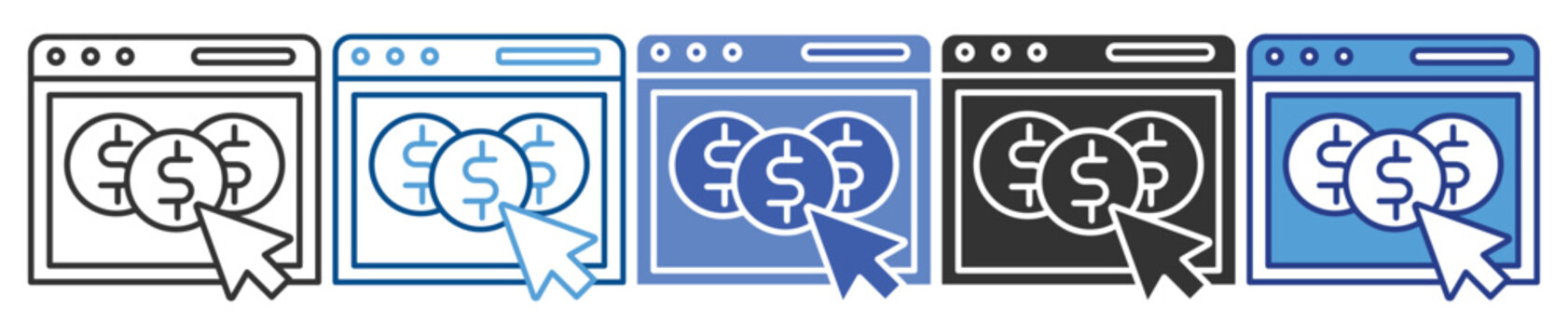 Pay per click icon set multiple style collection