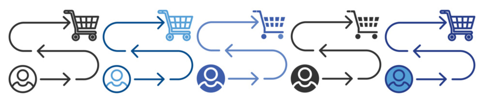 Customer journey icon set multiple style collection