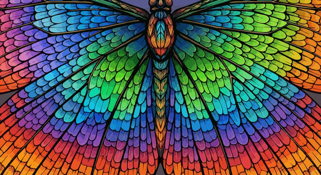 Close-up of a colorful dragonfly with iridescent wings