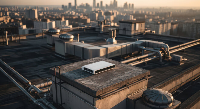 Portable external hard drive on a rooftop