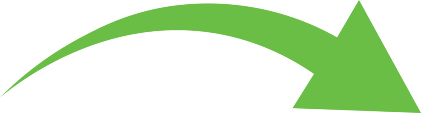 Green arrow pointing upward to right side  curved and sharp tip  abstract shape