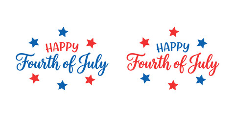 Happy Fourth of July lettering typography set with stars circle for USA Independence Day celebration © DILARA