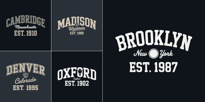 Set of vintage collegiate style city typography logo design elements