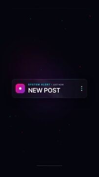 Smartphone notification popup with new post text on abstract background