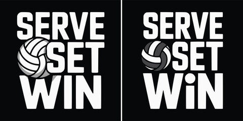 Fototapeta premium Volleyball typography design featuring the motivational words serve set win