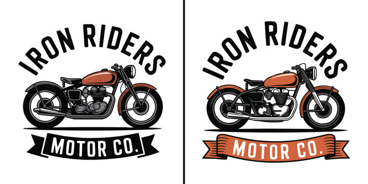 Vintage motorcycle emblem design for an iron riders motor company