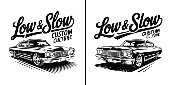 Vintage lowrider car design featuring artistic custom culture typography style illustration