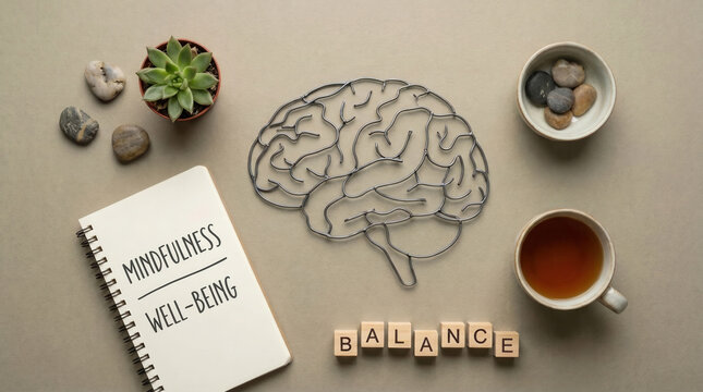 Mindfulness and emotional balance wellness concept with calming selfcare elements
