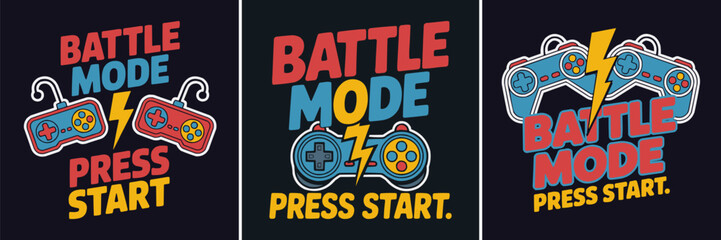 Retro style gaming graphics featuring controllers and battle mode text © Vectyx